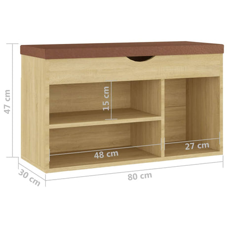 Schoenenbank met kussen 80x30x47 cm bewerkt hout sonoma eiken - AllerleiShop