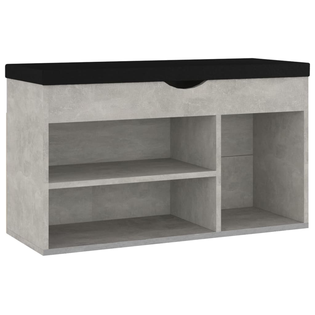 Schoenenbank met kussen 80x30x47 cm bewerkt hout betongrijs - AllerleiShop