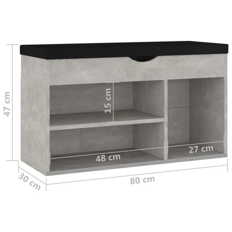 Schoenenbank met kussen 80x30x47 cm bewerkt hout betongrijs - AllerleiShop