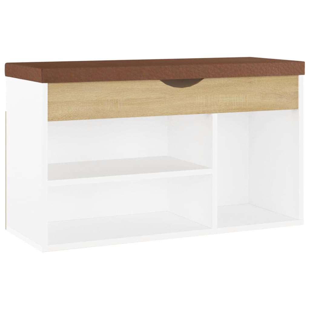 Schoenenbank met kussen 80x30x47 cm hout wit sonoma eiken - AllerleiShop