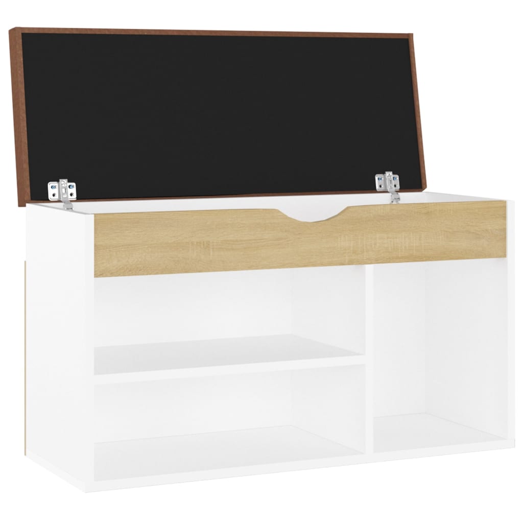 Schoenenbank met kussen 80x30x47 cm hout wit sonoma eiken - AllerleiShop