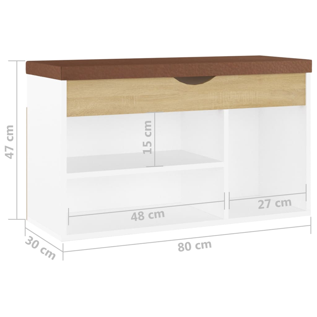 Schoenenbank met kussen 80x30x47 cm hout wit sonoma eiken - AllerleiShop