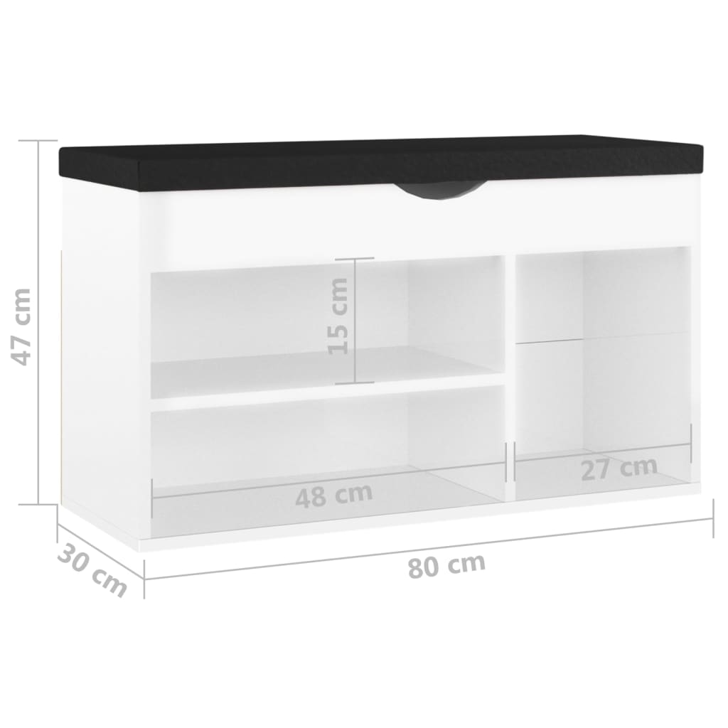 Schoenenbank met kussen 80x30x47 cm bewerkt hout hoogglans wit - AllerleiShop