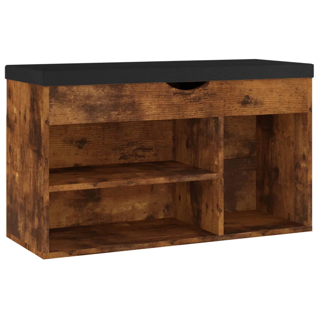 Schoenenbank met kussen 80x30x47 cm bewerkt hout gerookt eiken - AllerleiShop