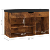 Schoenenbank met kussen 80x30x47 cm bewerkt hout gerookt eiken - AllerleiShop