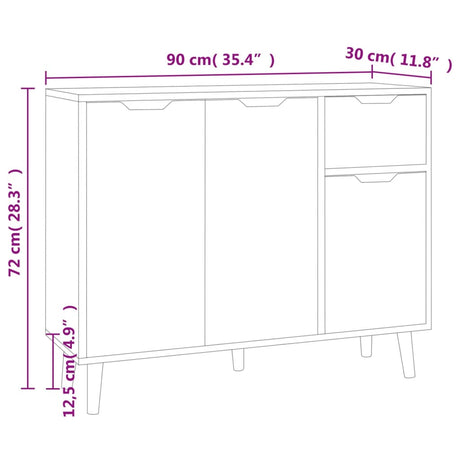 Dressoir 90x30x72 cm bewerkt hout wit - AllerleiShop