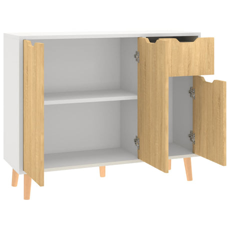 Dressoir 90x30x72 cm bewerkt hout wit en sonoma eikenkleurig - AllerleiShop