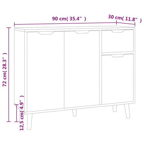 Dressoir 90x30x72 cm bewerkt hout wit en sonoma eikenkleurig - AllerleiShop