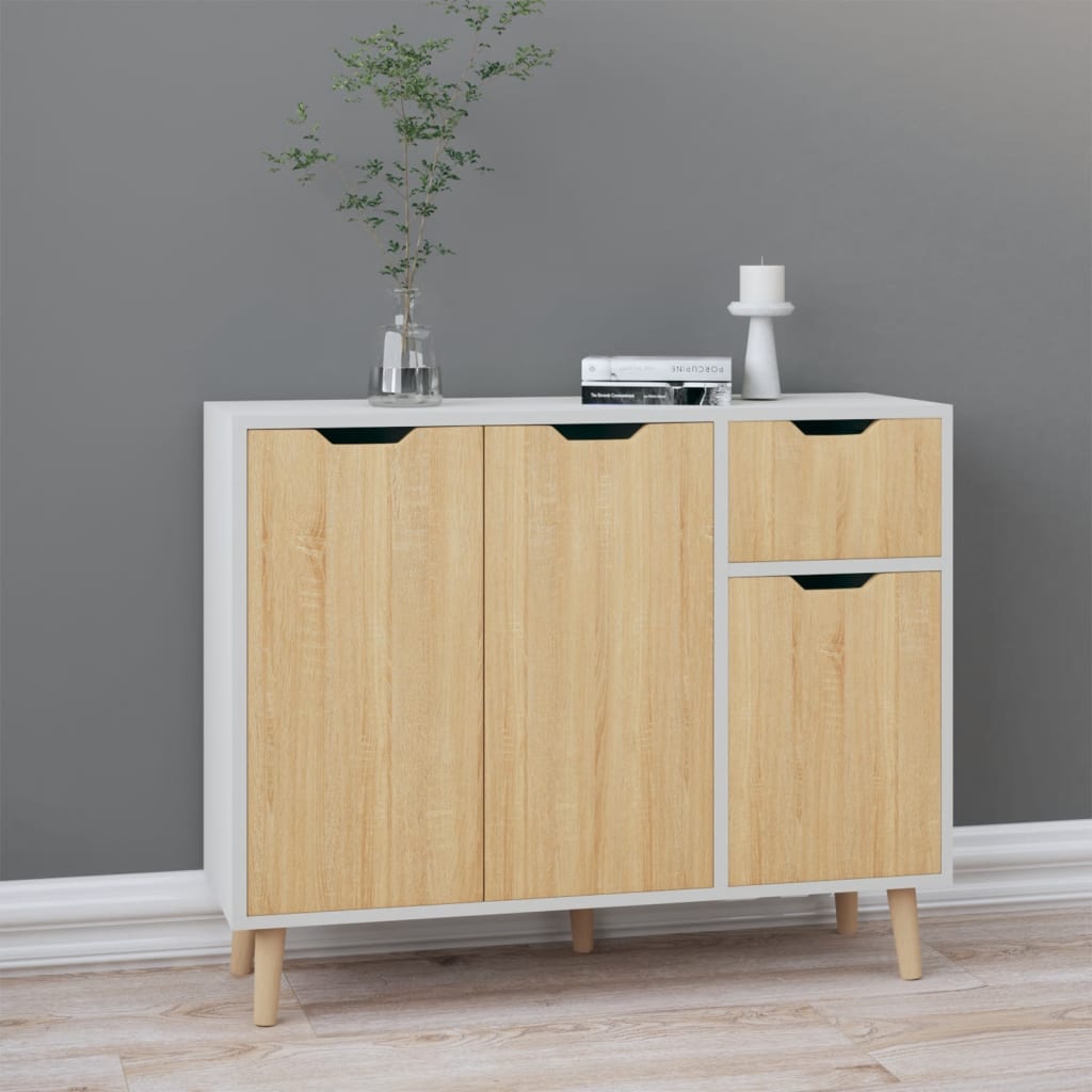 Dressoir 90x30x72 cm bewerkt hout wit en sonoma eikenkleurig - AllerleiShop