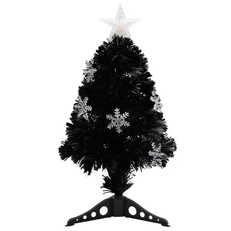 Kerstboom met LED-sneeuwvlokken 64 cm glasvezel zwart - AllerleiShop