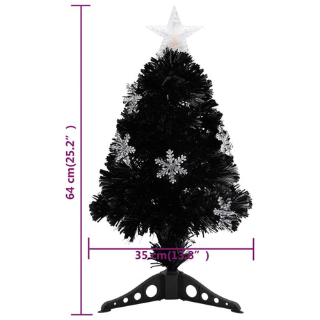 Kerstboom met LED-sneeuwvlokken 64 cm glasvezel zwart - AllerleiShop