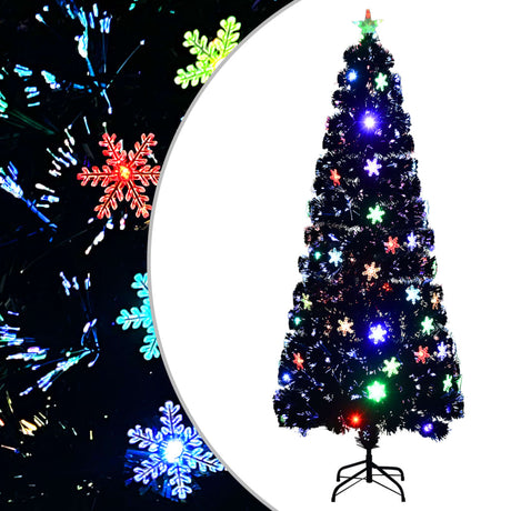 Kerstboom met LED-sneeuwvlokken 240 cm glasvezel zwart - AllerleiShop