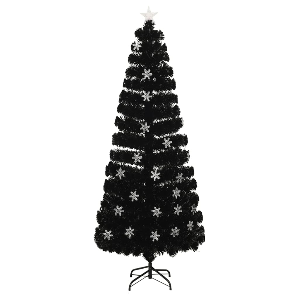 Kerstboom met LED-sneeuwvlokken 240 cm glasvezel zwart - AllerleiShop