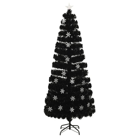 Kerstboom met LED-sneeuwvlokken 240 cm glasvezel zwart - AllerleiShop