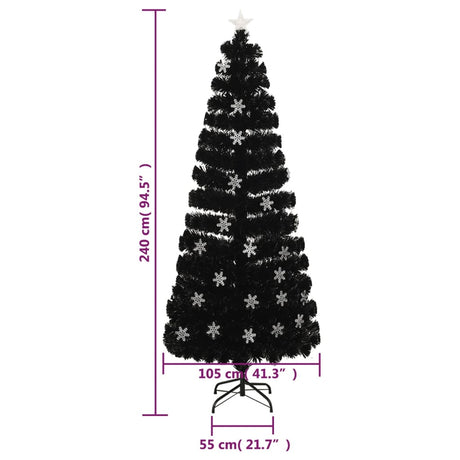 Kerstboom met LED-sneeuwvlokken 240 cm glasvezel zwart - AllerleiShop