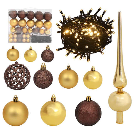 61-delige Kerstballenset met piek en 150 LED's goud en brons - AllerleiShop