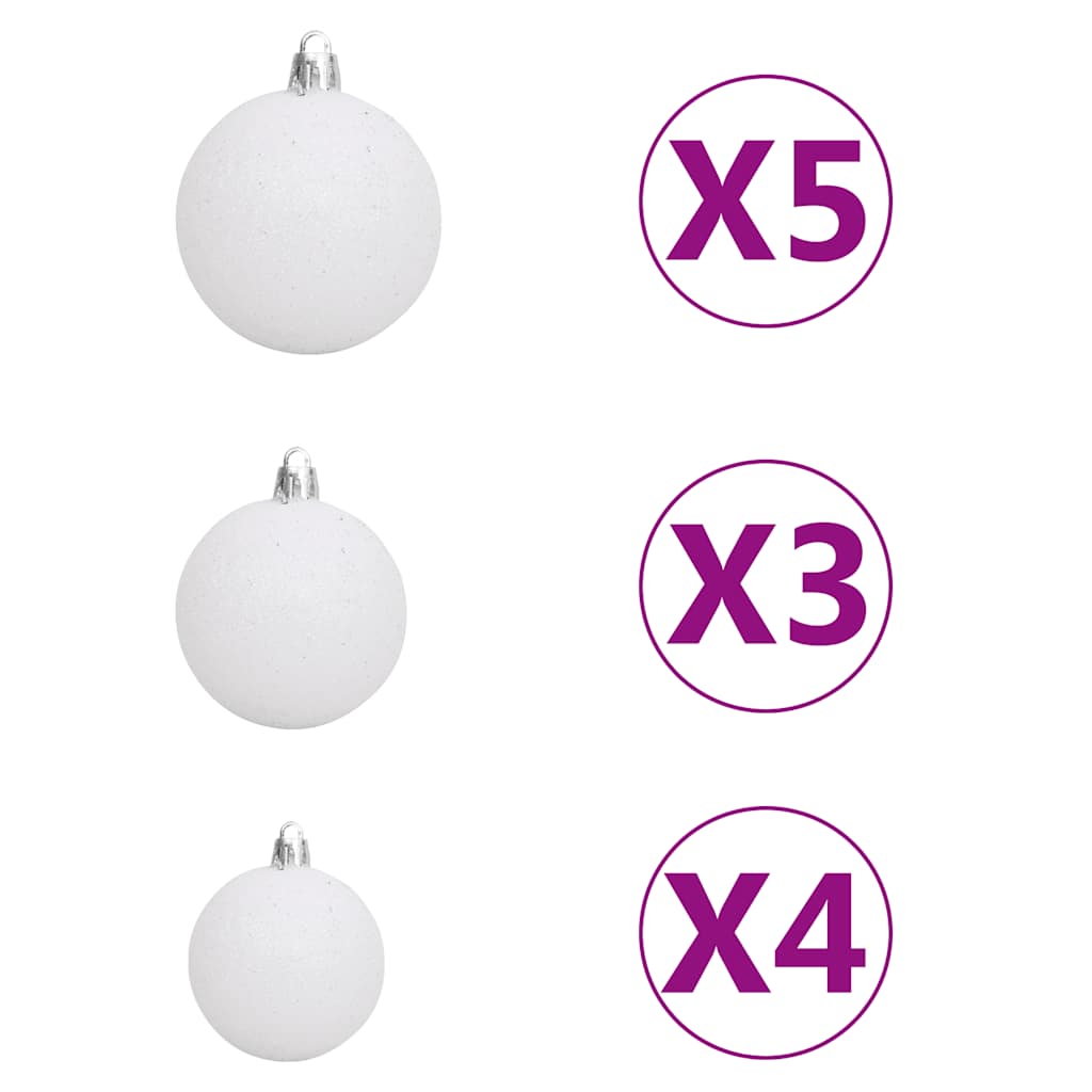 61-delige Kerstballenset met piek en 150 LED's wit en grijs - AllerleiShop