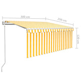 Luifel automatisch met gordijn LED windsensor 3x2,5 m geel wit