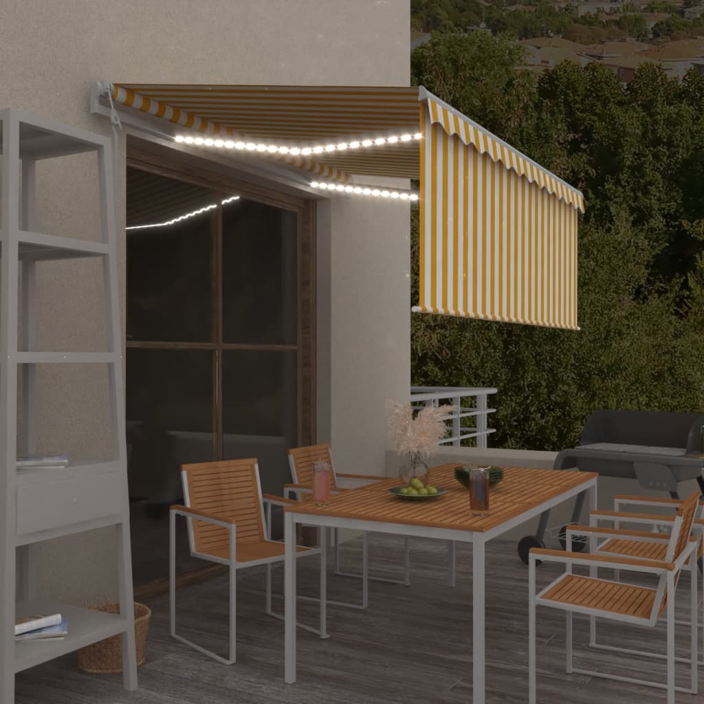 Luifel automatisch met gordijn LED windsensor 3x2,5 m geel wit