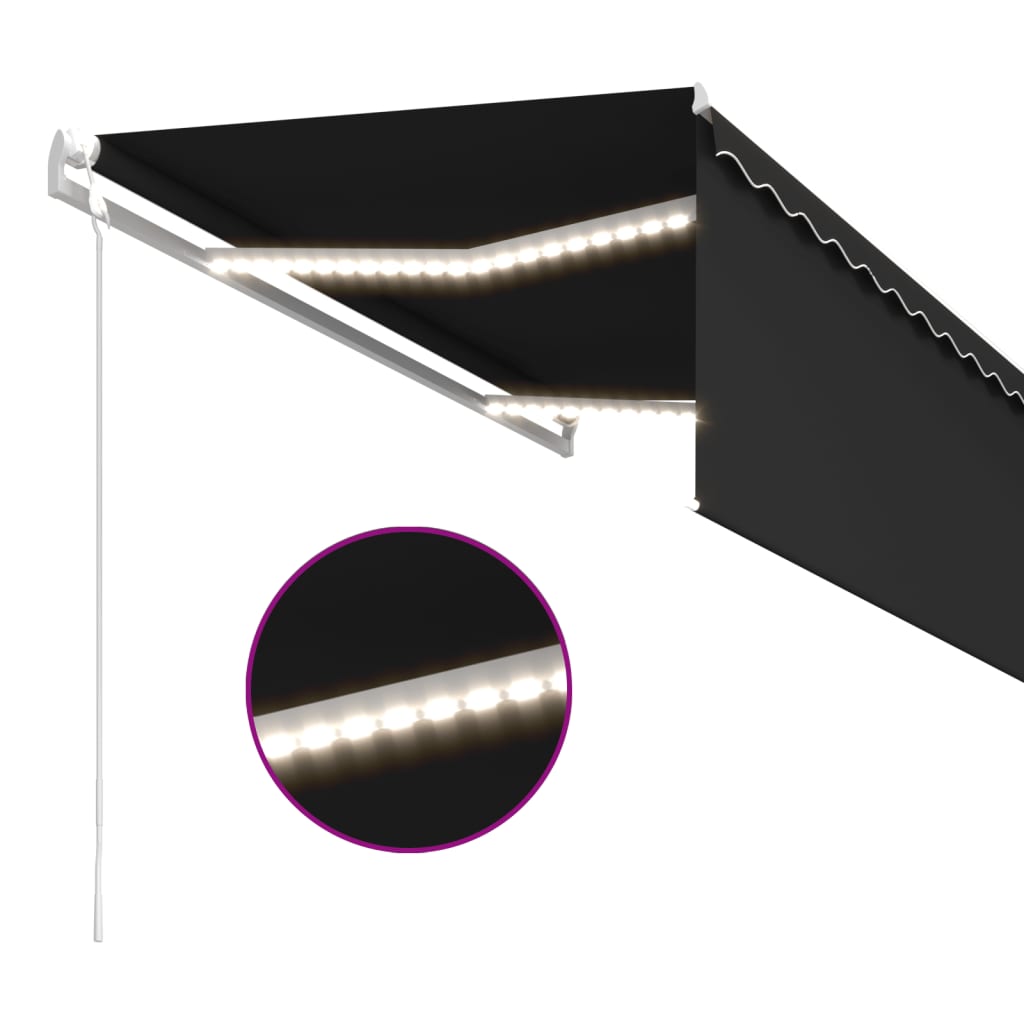 Luifel met rolgordijn, LED en windsensor 3,5x2,5 m antraciet
