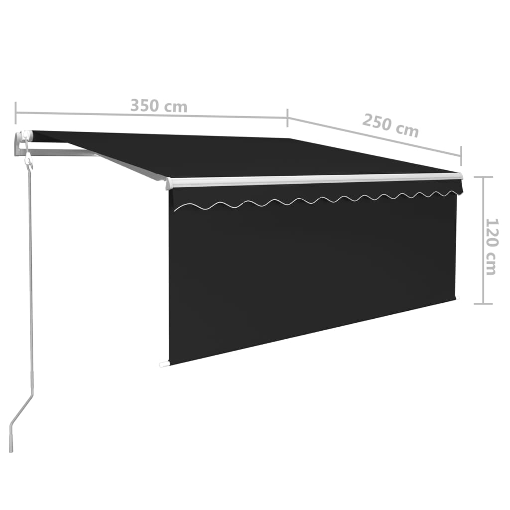 Luifel met rolgordijn, LED en windsensor 3,5x2,5 m antraciet