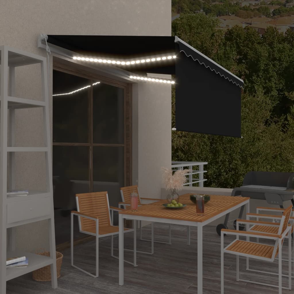 Luifel met rolgordijn, LED en windsensor 3,5x2,5 m antraciet