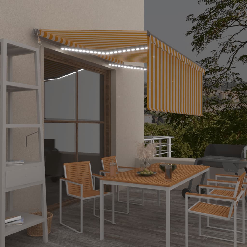 Luifel automatisch met gordijn LED windsensor 3x2,5 m geel wit