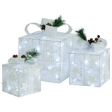 Kerstdecoratie geschenkdozen 3 st binnen/buiten wit - AllerleiShop