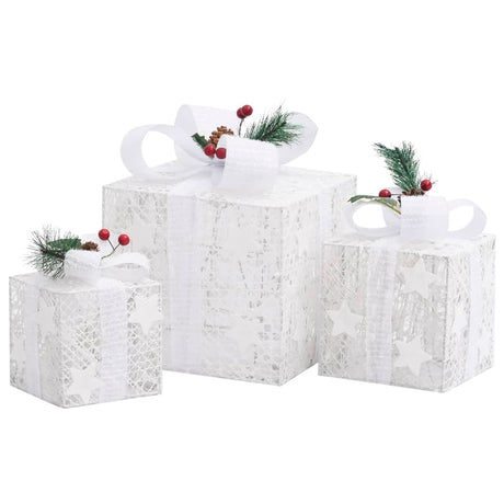 Kerstdecoratie geschenkdozen 3 st binnen/buiten wit - AllerleiShop