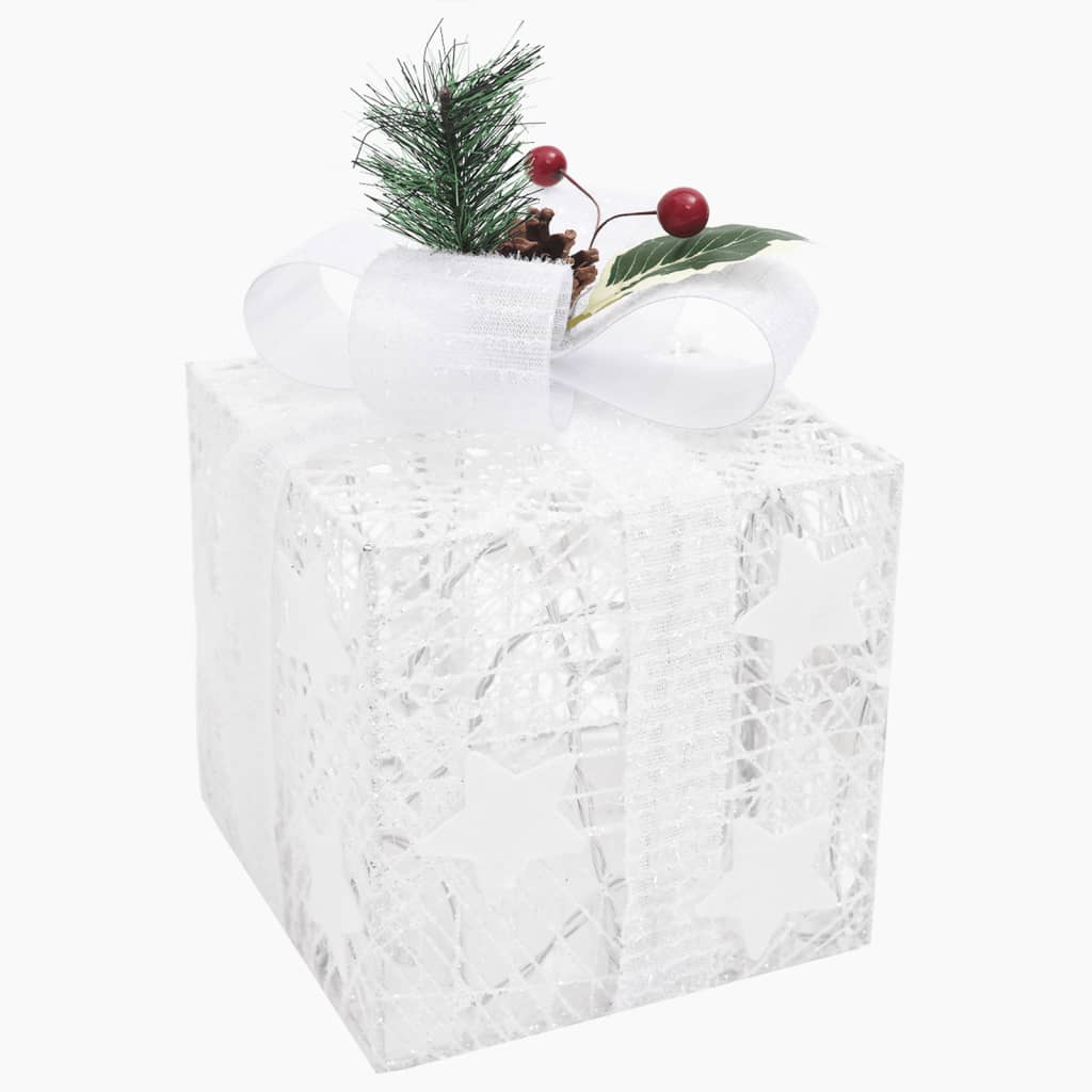 Kerstdecoratie geschenkdozen 3 st binnen/buiten wit - AllerleiShop