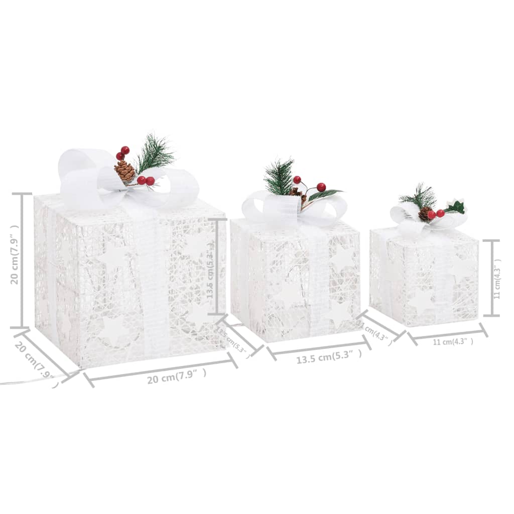 Kerstdecoratie geschenkdozen 3 st binnen/buiten wit - AllerleiShop