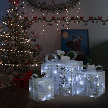 Kerstdecoratie geschenkdozen 3 st binnen/buiten wit - AllerleiShop