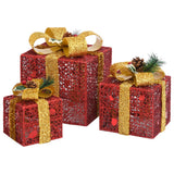 Kerstdecoratie geschenkdozen 3 st binnen/buiten rood - AllerleiShop