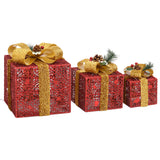 Kerstdecoratie geschenkdozen 3 st binnen/buiten rood - AllerleiShop