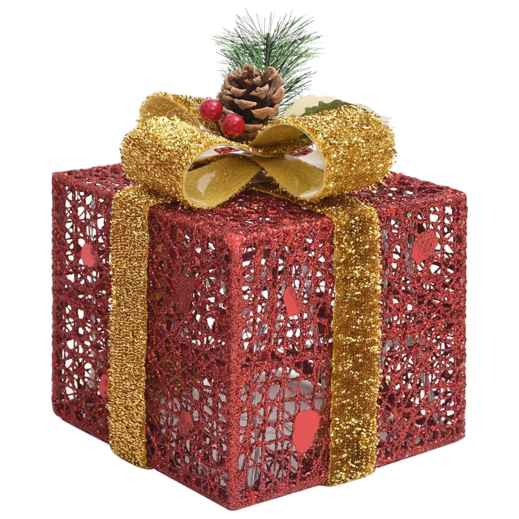 Kerstdecoratie geschenkdozen 3 st binnen/buiten rood - AllerleiShop