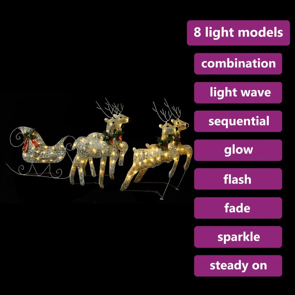 Buitenkerstversiering rendieren en slee 100 LED's goudkleurig - AllerleiShop