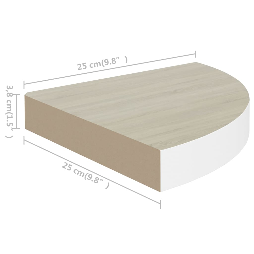 Hoekwandschap 25x25x3,8 cm MDF eikenkleurig en wit - AllerleiShop