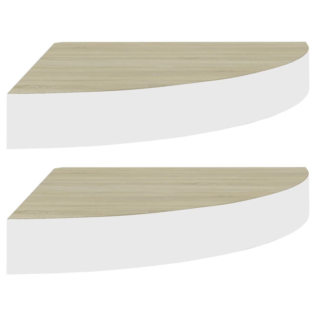 Hoekwandschappen 2 st 25x25x3,8 cm MDF eikenkleurig en wit - AllerleiShop