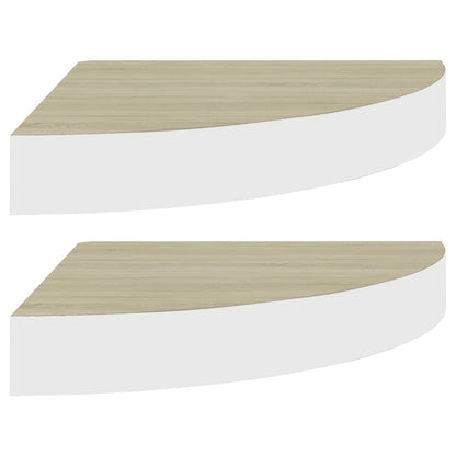 Hoekwandschappen 2 st 35x35x3,8 cm MDF eikenkleurig en wit - AllerleiShop