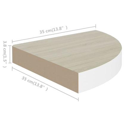 Hoekwandschappen 2 st 35x35x3,8 cm MDF eikenkleurig en wit - AllerleiShop