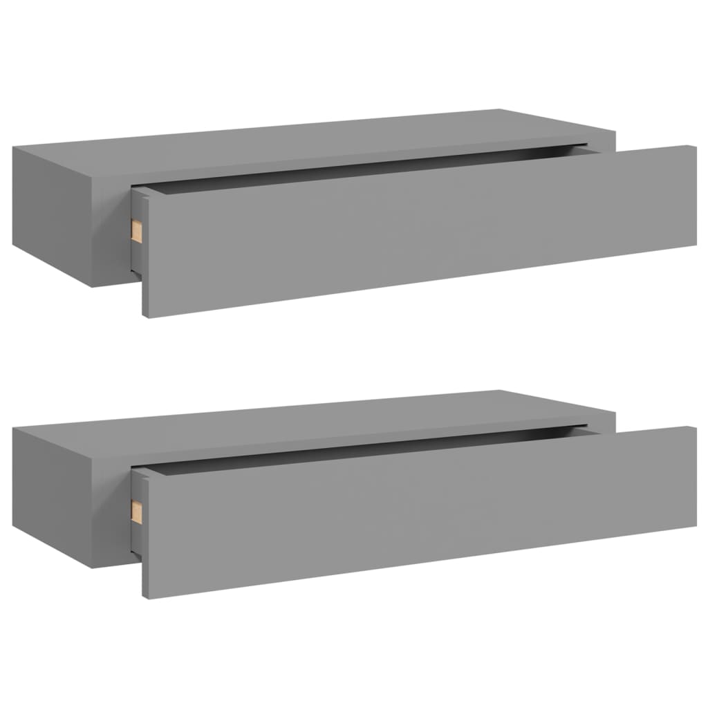 viaXL Wandschappen 2 st met lade 60x23,5x10 cm MDF grijs - AllerleiShop