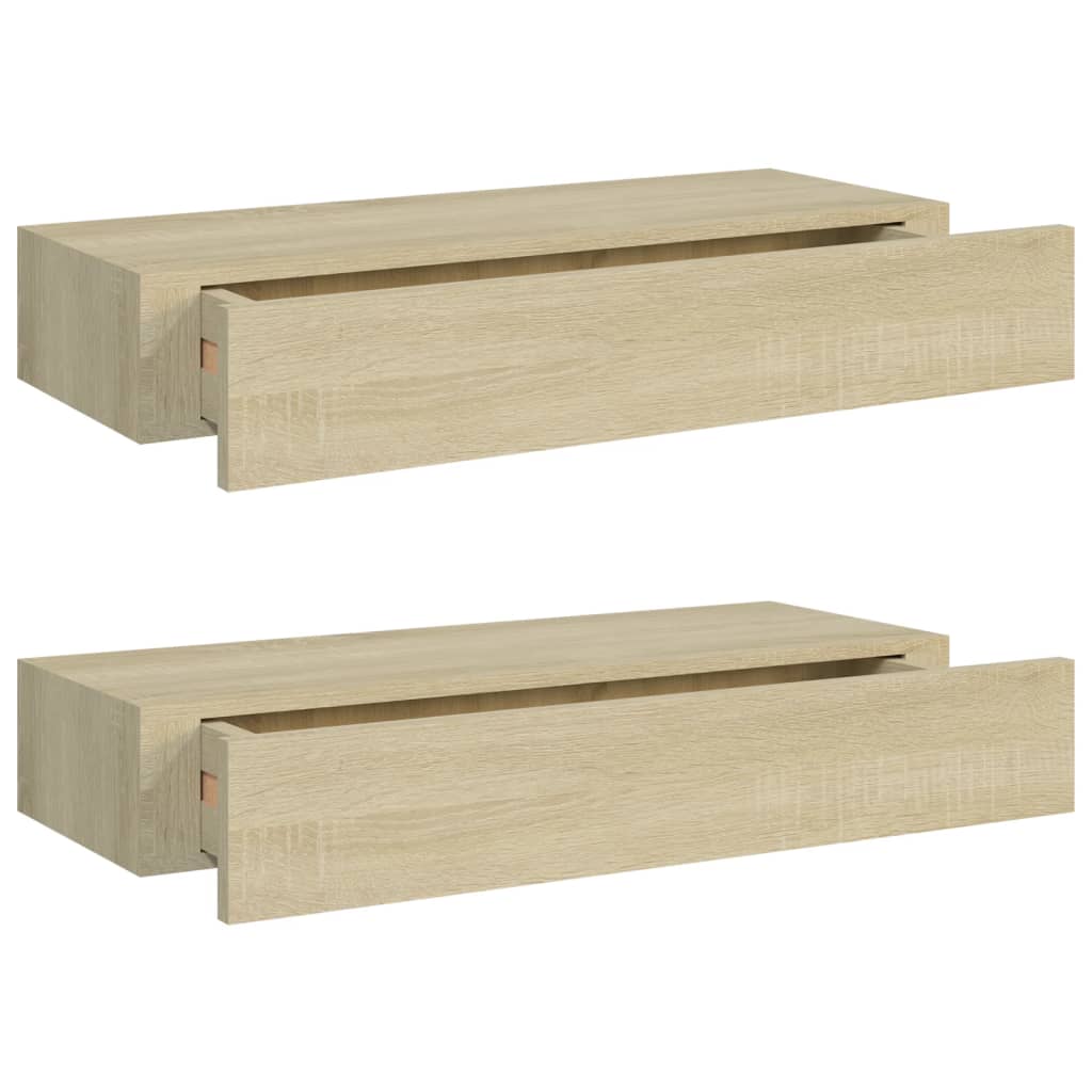 viaXL Wandschappen 2 st met lade 60x23,5x10 cm MDF eikenkleurig - AllerleiShop