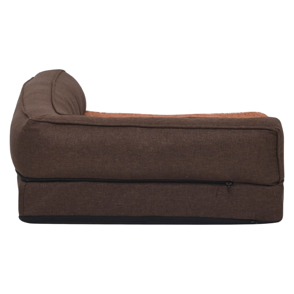 Hondenbed ergonomisch linnen-look 60x42 cm fleece bruin