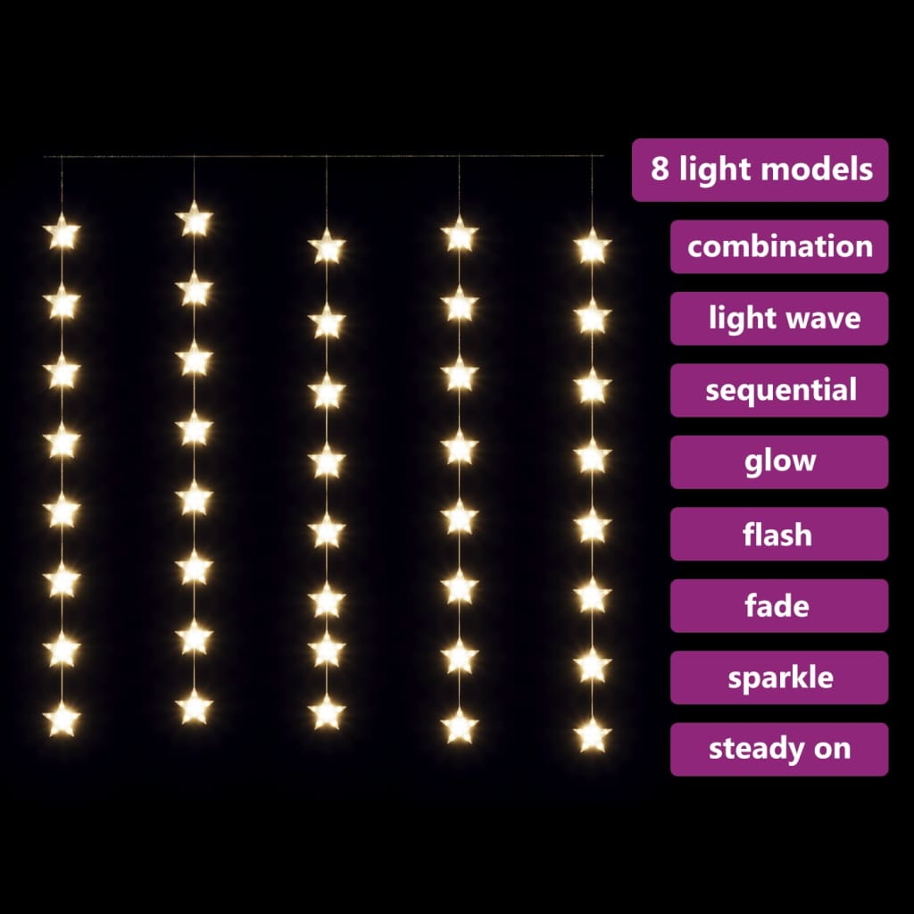 Lichtsnoergordijn sterren met 200 LED's en 8 functies warmwit - AllerleiShop