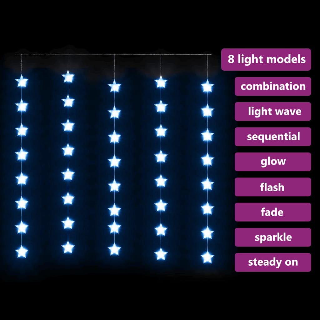 Lichtsnoergordijn sterren met 200 LED's en 8 functies blauw - AllerleiShop