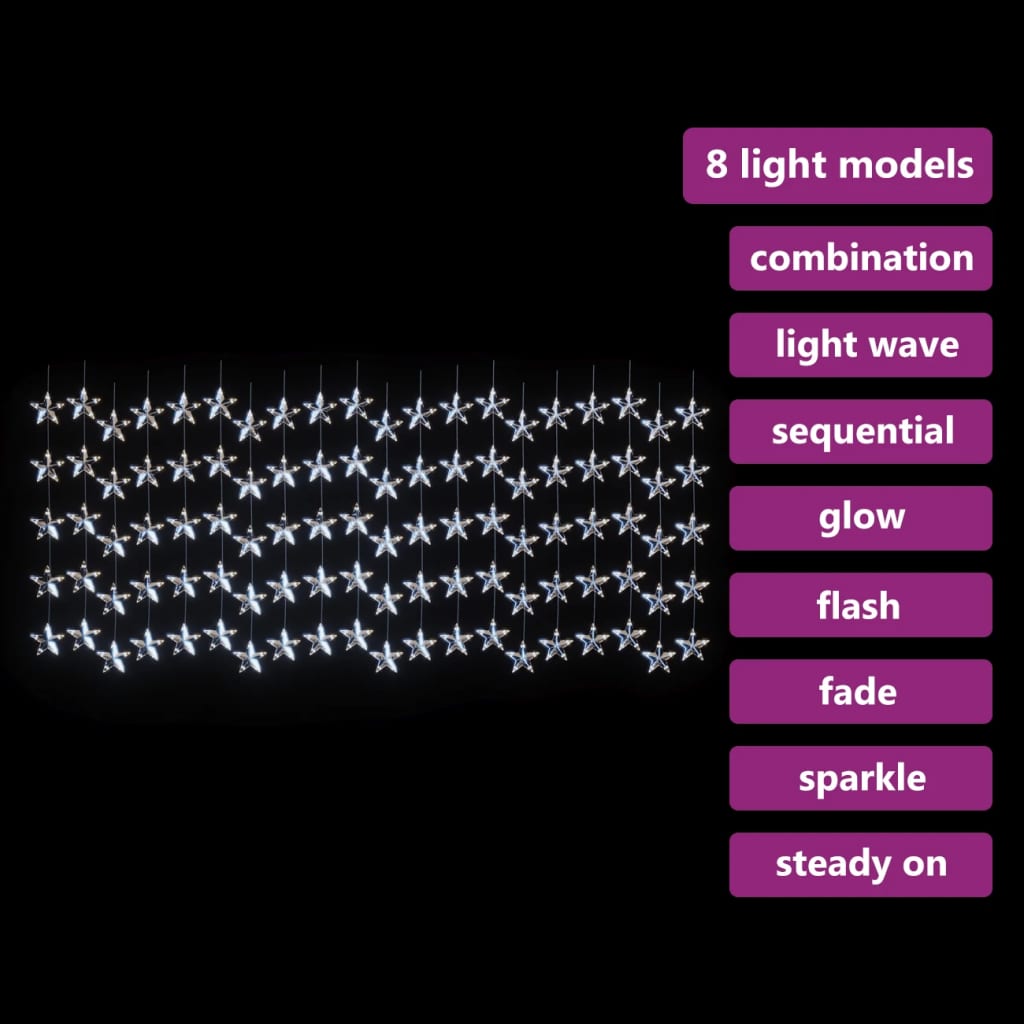 Lichtsnoergordijn sterren met 500 LED's en 8 functies koudwit - AllerleiShop