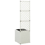 Latwerkplantenbak verhoogd met 1 pot 30x30x107 cm rattan wit