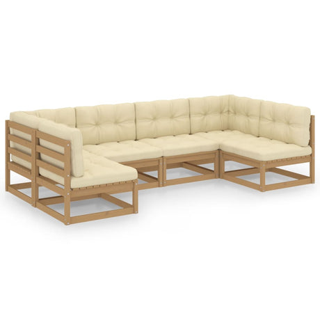 6-delige Loungeset met kussens massief grenenhout honingbruin - AllerleiShop