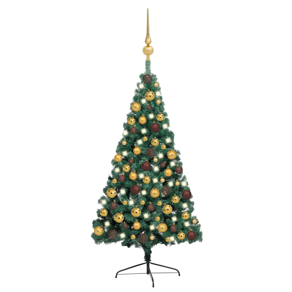 Kunstkerstboom met verlichting en kerstballen half 150 cm groen - AllerleiShop