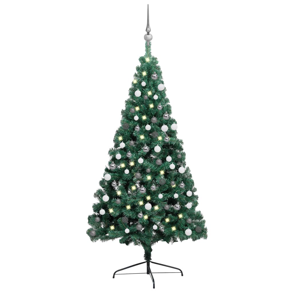 Kunstkerstboom met verlichting en kerstballen half 150 cm groen - AllerleiShop